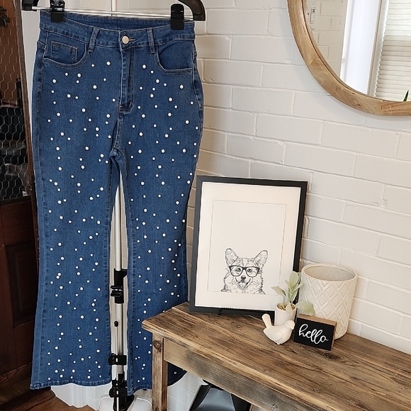 Amazon Denim - Pearl-Embellished Jeans, Large